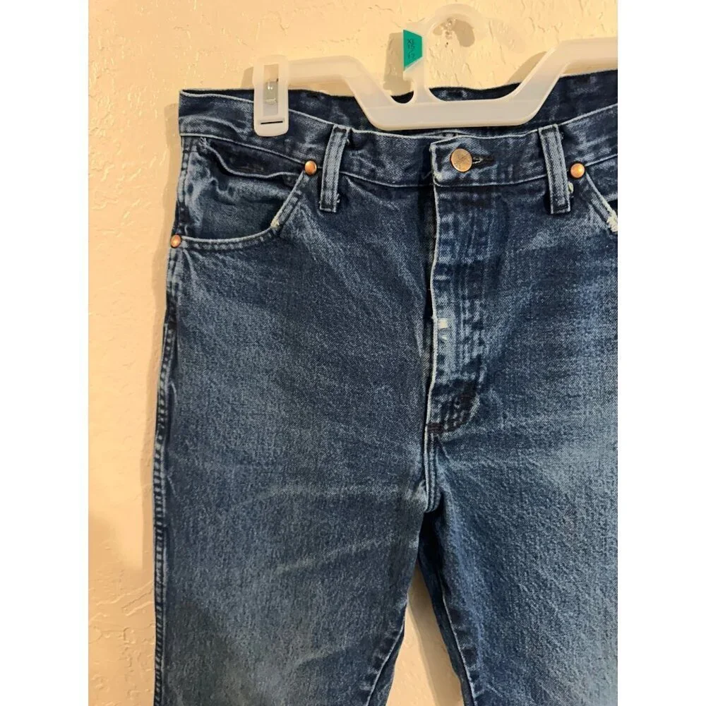 Y Wrangler Dark Wash Distressed Style Straight Leg Jeans